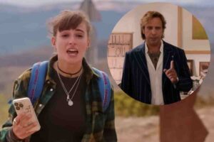 Beatricce Arnò e nel tondo Checco Zalone