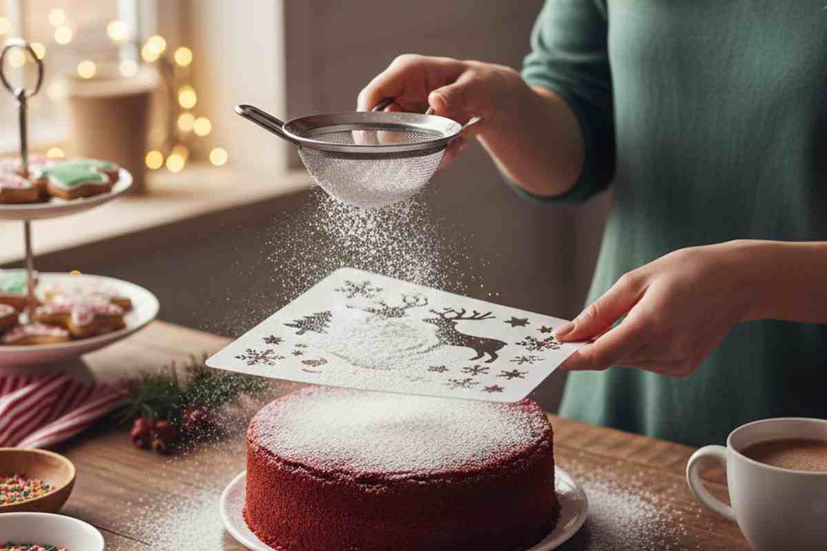 decorare una torta semplice con gli stencil e lo zucchero a velo